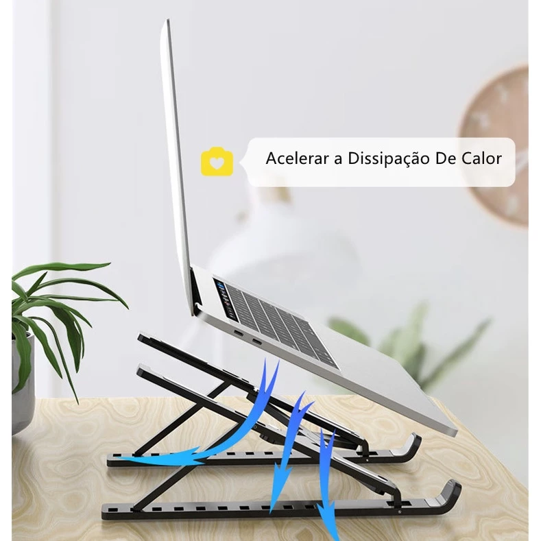 Suporte Articulado Compacto para Notebook e Laptop - Base de Apoio Preta, Ajustável e Ergonômica