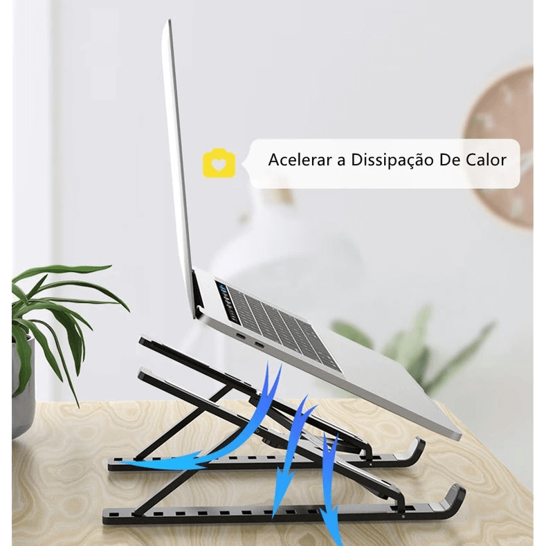 Suporte Articulado Compacto para Notebook e Laptop ErgoBase™ - Base de Apoio Preta, Ajustável e Ergonômica