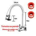 Torneira Gourmet de Luxo com Chuveiro e Duplo Jato - Rotação 360° e 1/4 de Volta para Cozinha, Instalação na Parede