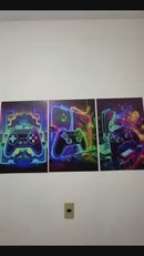 Quadro LED Neon Game – Arte Gamer 3D com Iluminação (3 Peças)